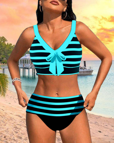 Elena™ | High-Waisted Striped Swimsuit