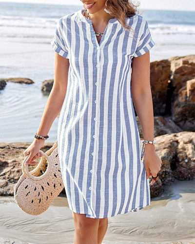 Carol Elegant Striped Shirt Dress