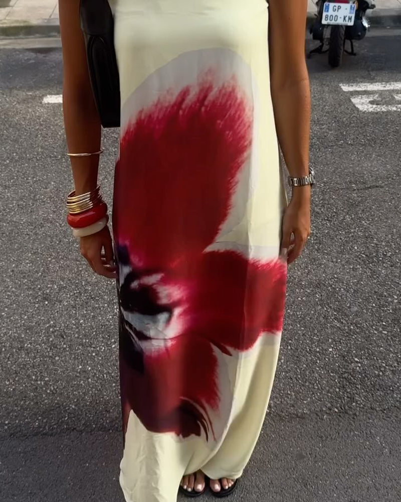 Fashion Print Design Backless Dress