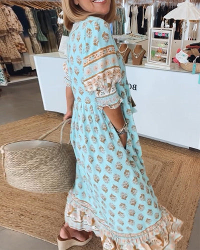 Modena Printed V-neck Half Sleeve Dress