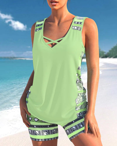 Alice™ | Tankini with Geometric Design and V-Neck