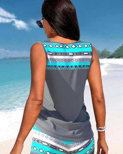 Alice™ | Tankini with Geometric Design and V-Neck