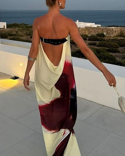 Fashion Print Design Backless Dress