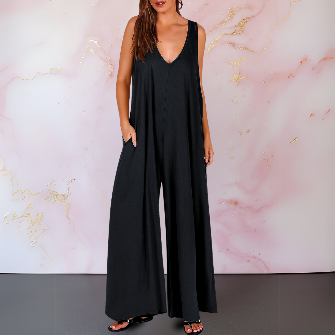 Wendy Comfortable Jumpsuit with V-Neck and Wide Legs