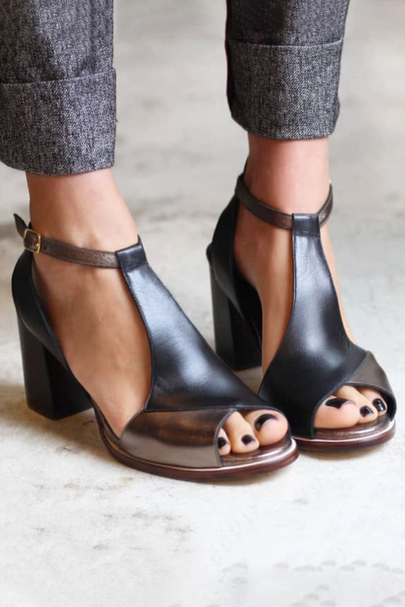 Nadaria | Black Patchwork Peep-Toe Heels