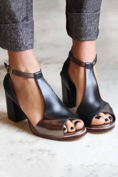Nadaria | Black Patchwork Peep-Toe Heels