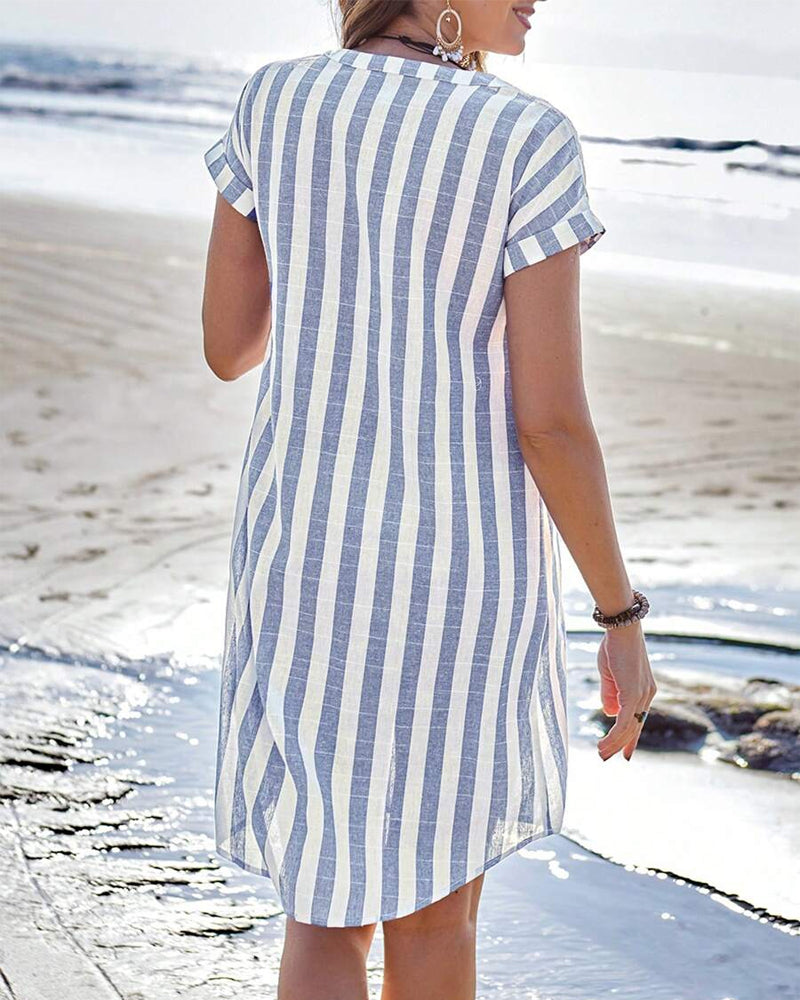 Carol Elegant Striped Shirt Dress