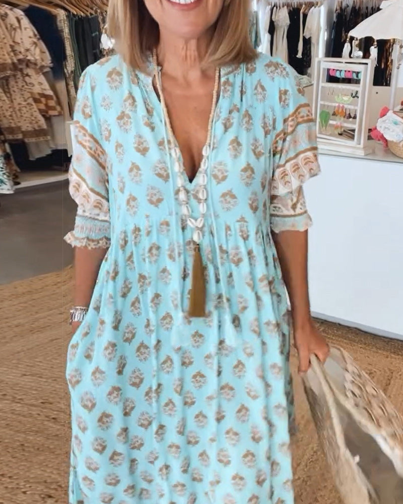 Modena Printed V-neck Half Sleeve Dress