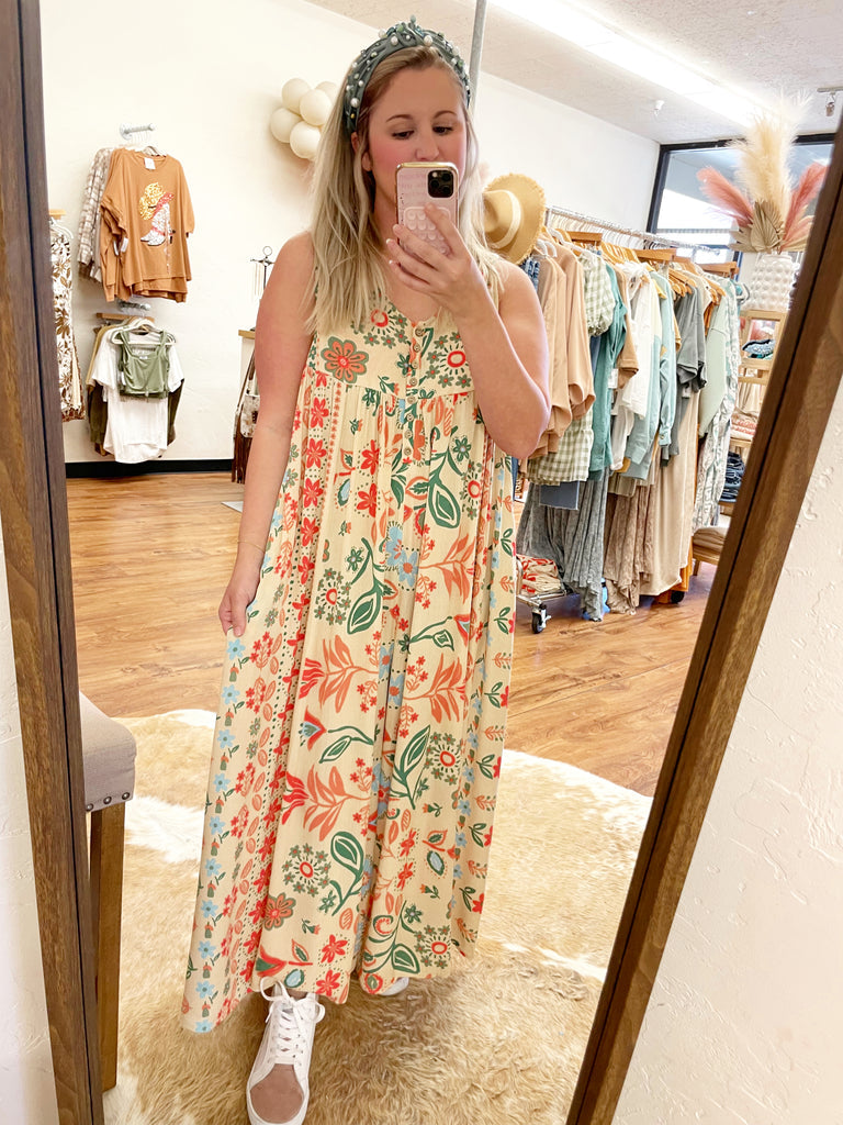 Vintage floral pattern sleeveless jumpsuit
