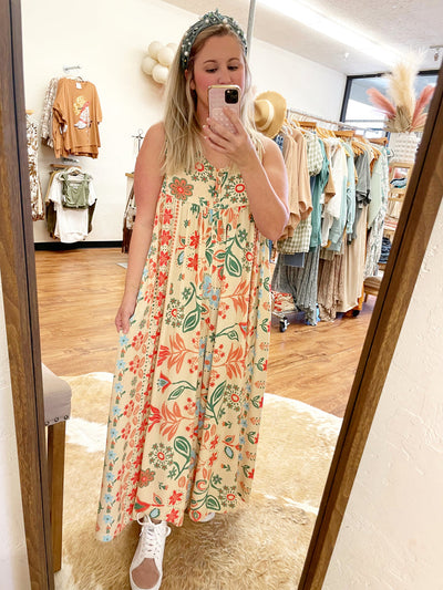 Vintage floral pattern sleeveless jumpsuit