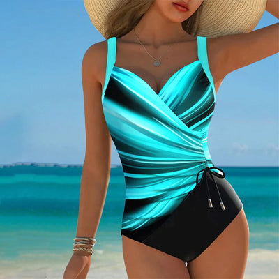 One-Piece Swimsuit with Contrast Color Rope