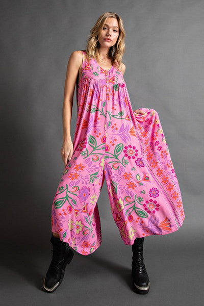 Vintage floral pattern sleeveless jumpsuit