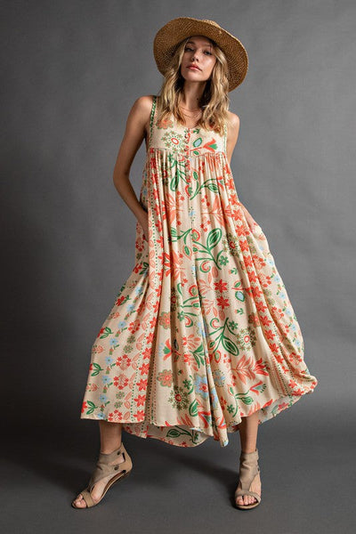 Vintage floral pattern sleeveless jumpsuit