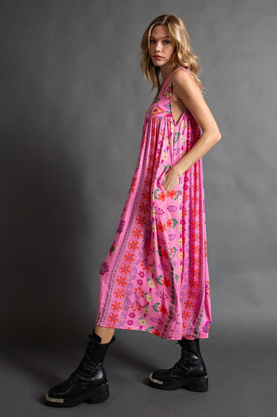 Vintage floral pattern sleeveless jumpsuit