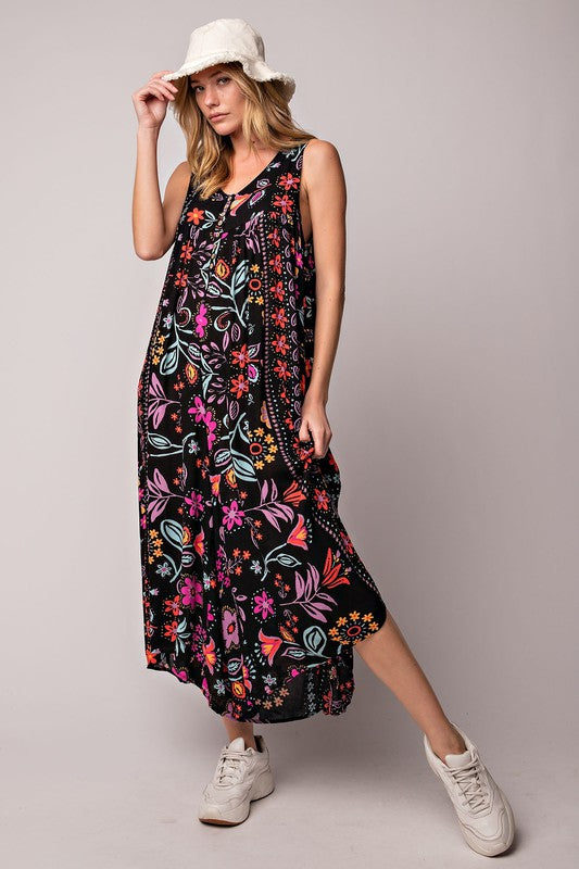 Vintage floral pattern sleeveless jumpsuit