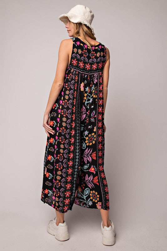 Vintage floral pattern sleeveless jumpsuit