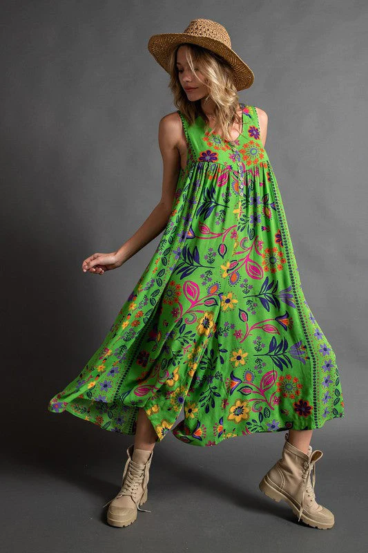 Vintage floral pattern sleeveless jumpsuit