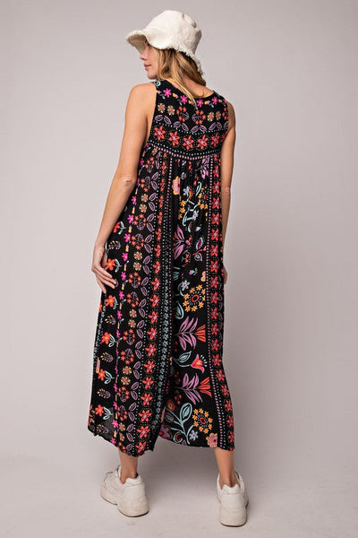 Vintage floral pattern sleeveless jumpsuit