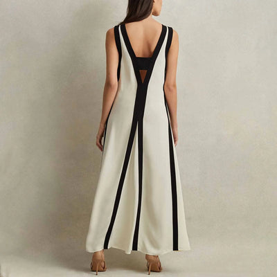 Eveline | Elegant V-Neck Colourblock Maxi Dress