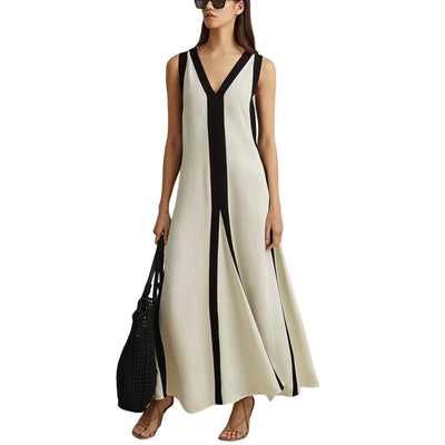 Eveline | Elegant V-Neck Colourblock Maxi Dress