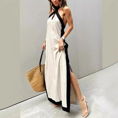 Evi | Linen Halter Dress with Side Split