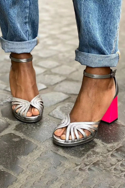 Seraphina™ | Shiny sandals with a thick heel and elegant buckle