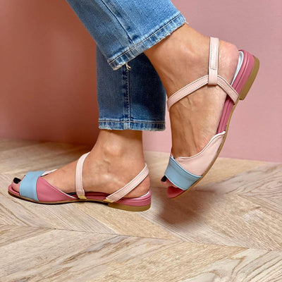 Roselina | Asymmetric pink color-block sandals