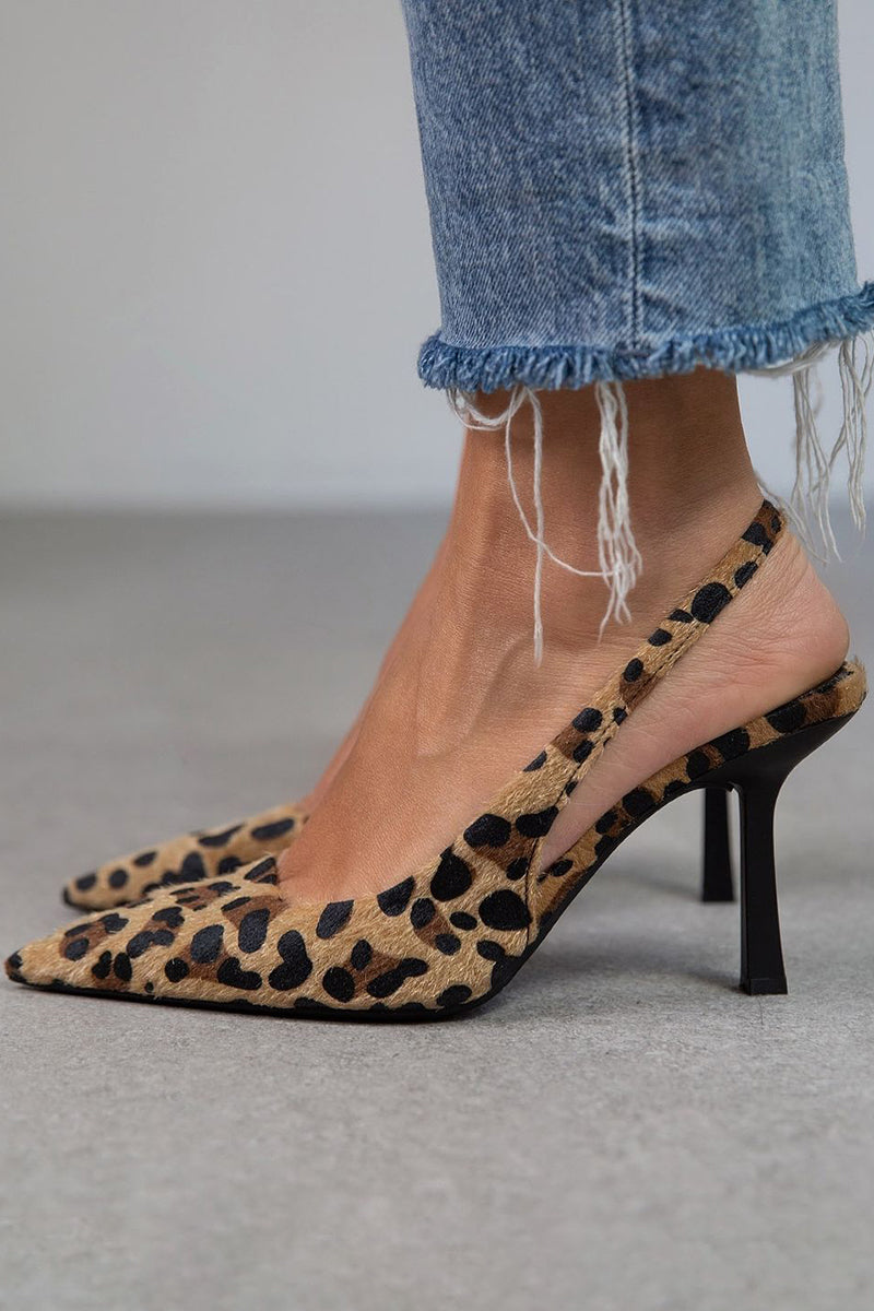 Liorina | Khaki Pump with Leopard Print and Pointed Toe