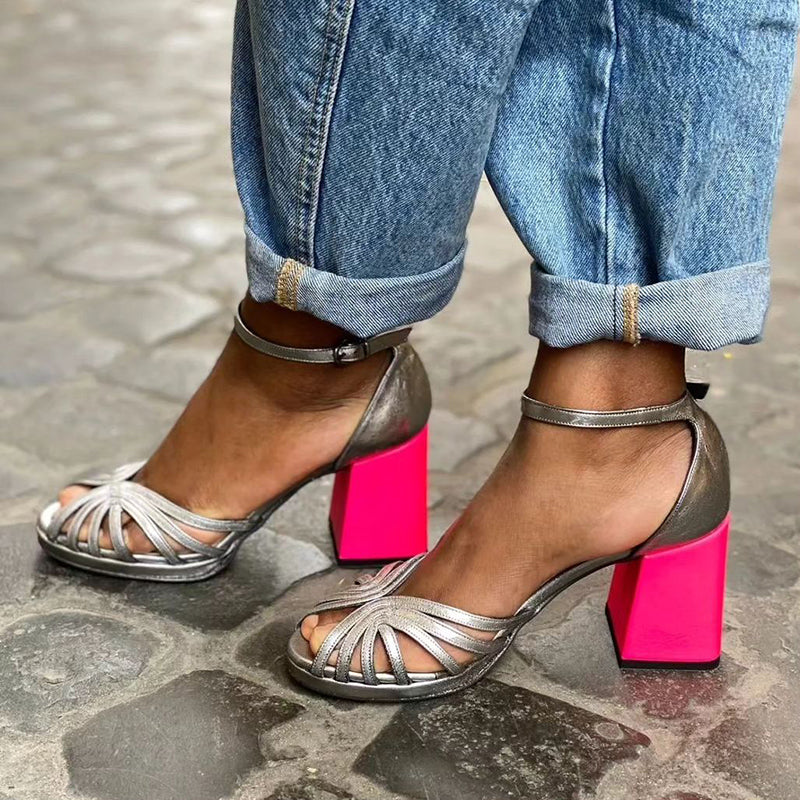 Seraphina™ | Shiny sandals with a thick heel and elegant buckle