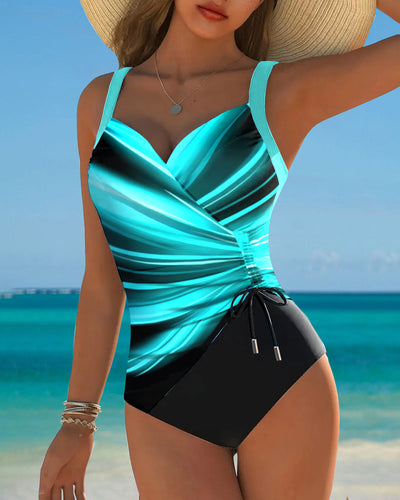 One-Piece Swimsuit with Contrast Color Rope