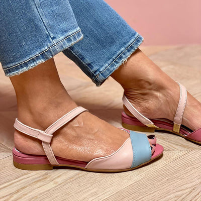 Roselina | Asymmetric pink color-block sandals