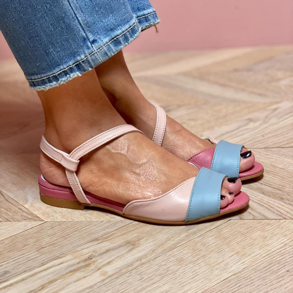 Roselina | Asymmetric pink color-block sandals