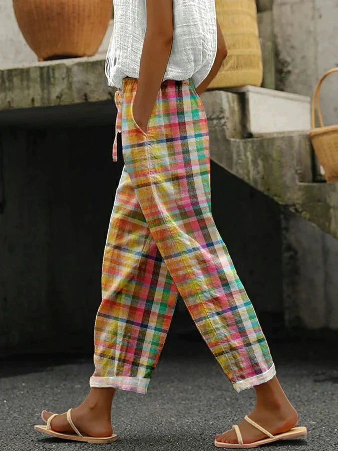 MICHELLE COMFORTABLE CHECKERED TROUSERS