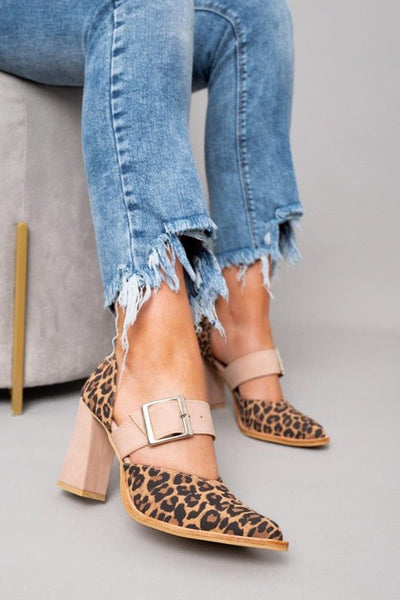 Selveta | Leopard Print Leather Sandals with Stable Heels