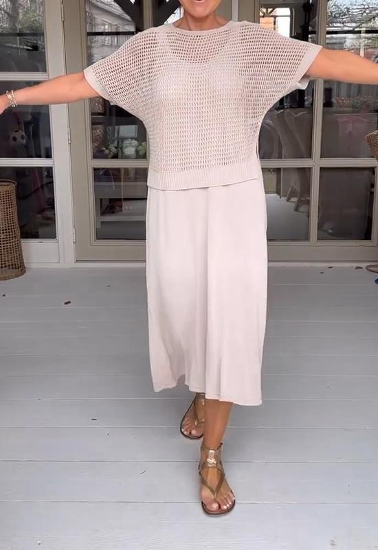 Casual Suspender Dress and Hollow Blouse Two-Piece Suit