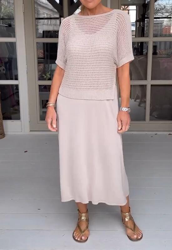 Casual Suspender Dress and Hollow Blouse Two-Piece Suit