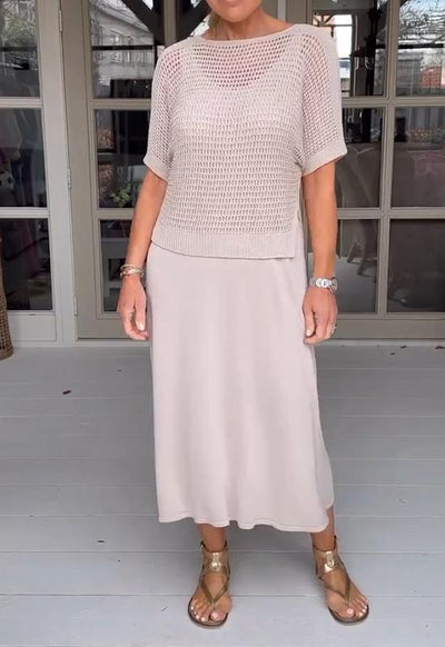 Casual Suspender Dress and Hollow Blouse Two-Piece Suit