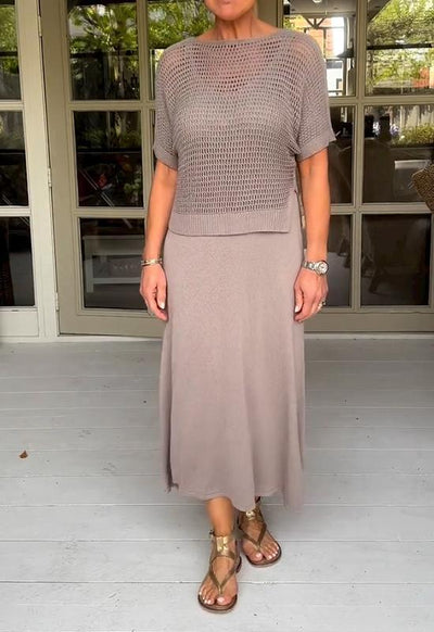 Casual Suspender Dress and Hollow Blouse Two-Piece Suit