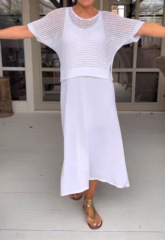 Casual Suspender Dress and Hollow Blouse Two-Piece Suit