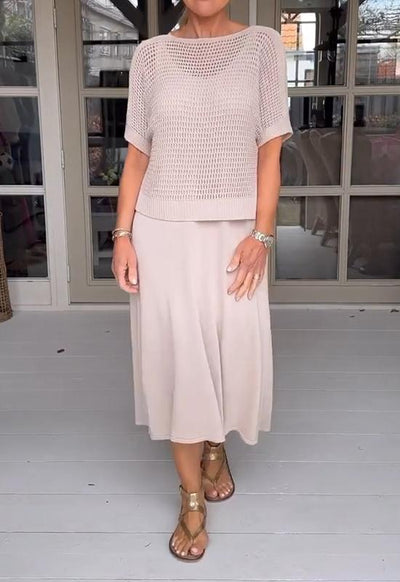 Casual Suspender Dress and Hollow Blouse Two-Piece Suit