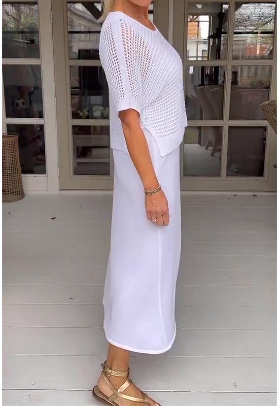 Casual Suspender Dress and Hollow Blouse Two-Piece Suit