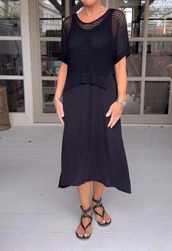 Casual Suspender Dress and Hollow Blouse Two-Piece Suit