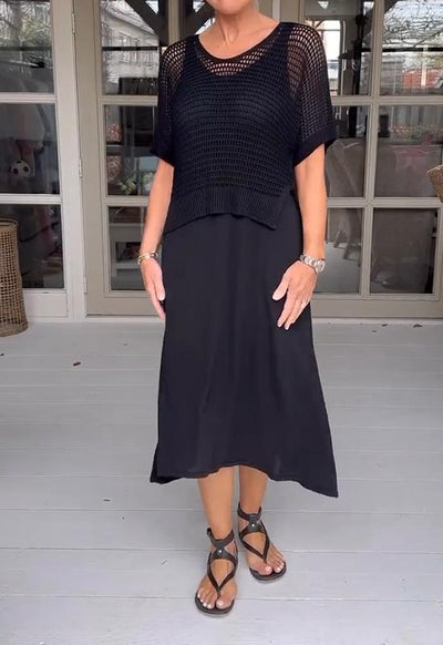 Casual Suspender Dress and Hollow Blouse Two-Piece Suit