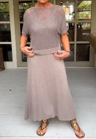 Casual Suspender Dress and Hollow Blouse Two-Piece Suit