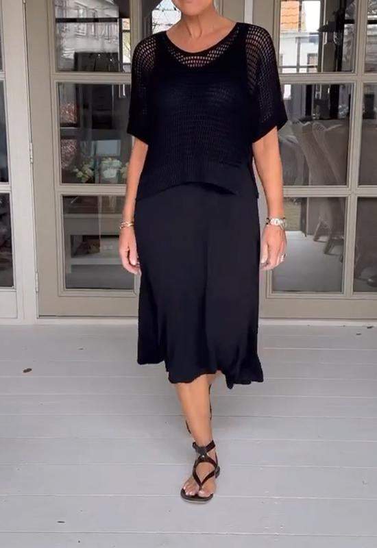 Casual Suspender Dress and Hollow Blouse Two-Piece Suit