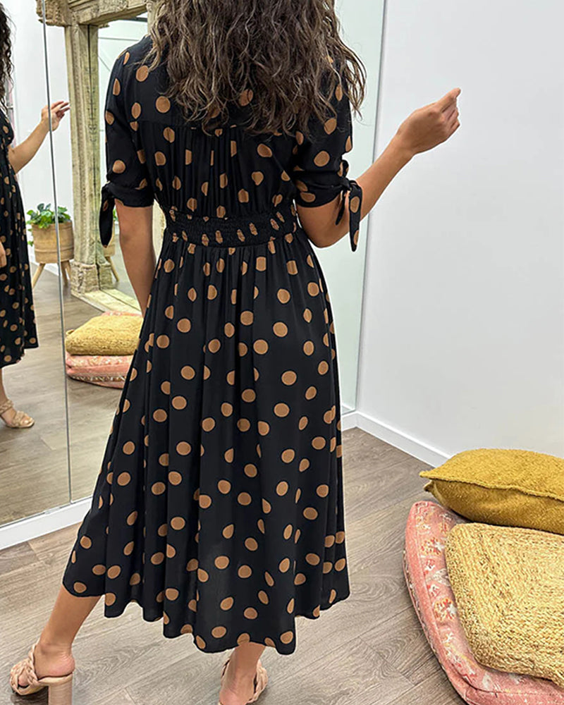 Dress with Deep V-Neck and Polka Dots