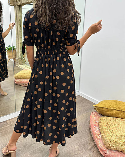 Dress with Deep V-Neck and Polka Dots